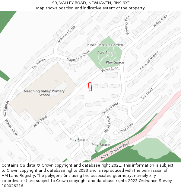 99, VALLEY ROAD, NEWHAVEN, BN9 9XF: Location map and indicative extent of plot