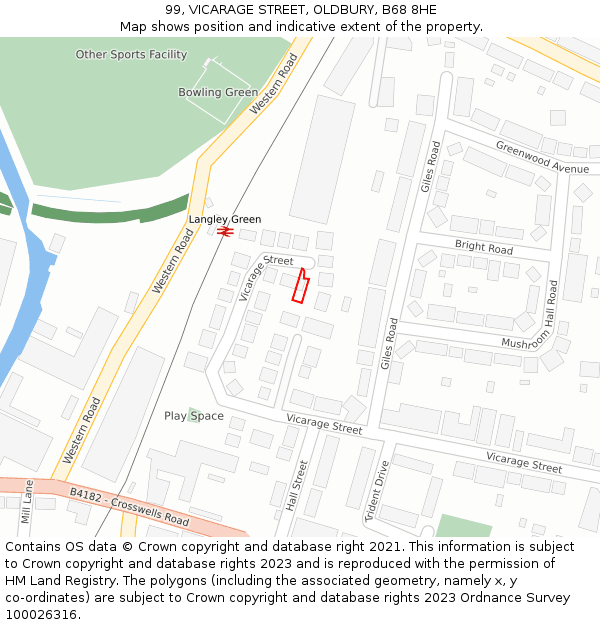 99, VICARAGE STREET, OLDBURY, B68 8HE: Location map and indicative extent of plot