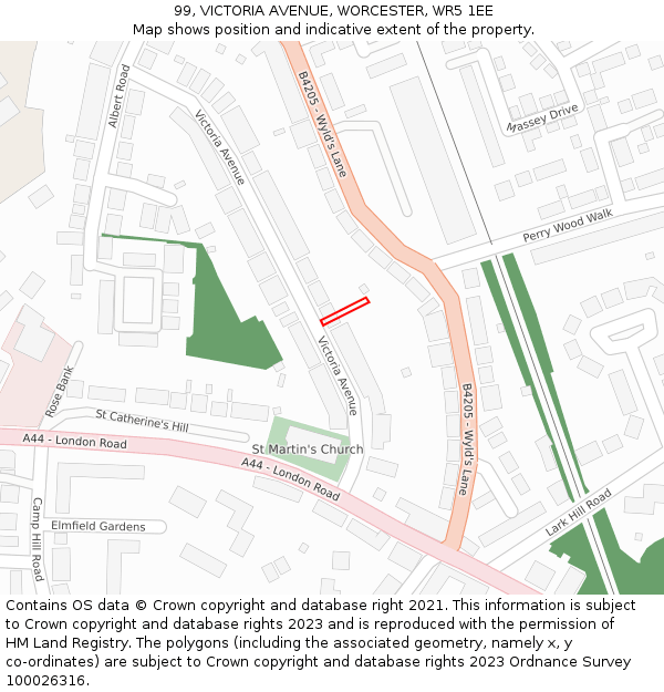 99, VICTORIA AVENUE, WORCESTER, WR5 1EE: Location map and indicative extent of plot