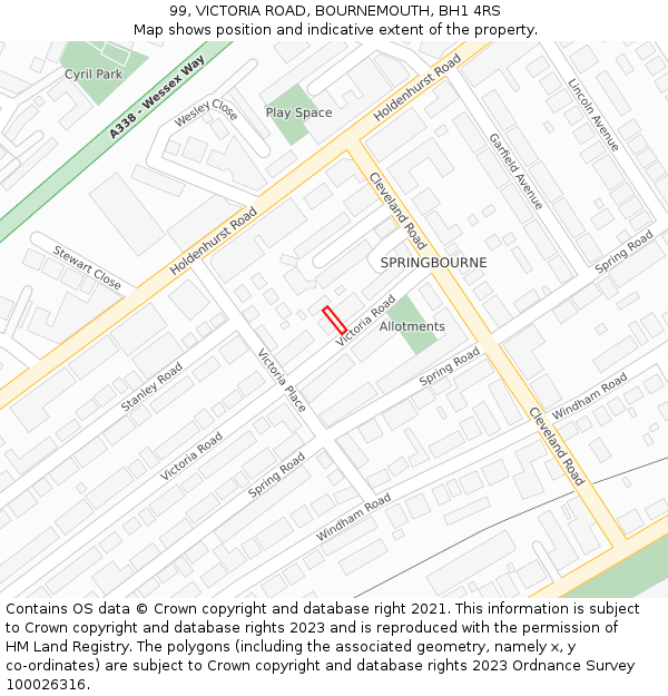 99, VICTORIA ROAD, BOURNEMOUTH, BH1 4RS: Location map and indicative extent of plot