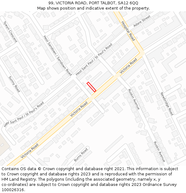 99, VICTORIA ROAD, PORT TALBOT, SA12 6QQ: Location map and indicative extent of plot