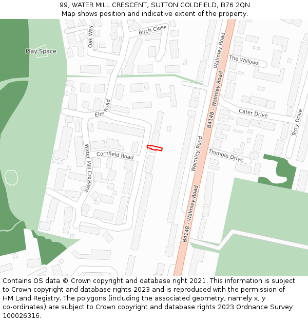 99, WATER MILL CRESCENT, SUTTON COLDFIELD, B76 2QN: Location map and indicative extent of plot