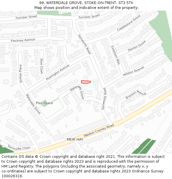 99, WATERDALE GROVE, STOKE-ON-TRENT, ST3 5TX: Location map and indicative extent of plot