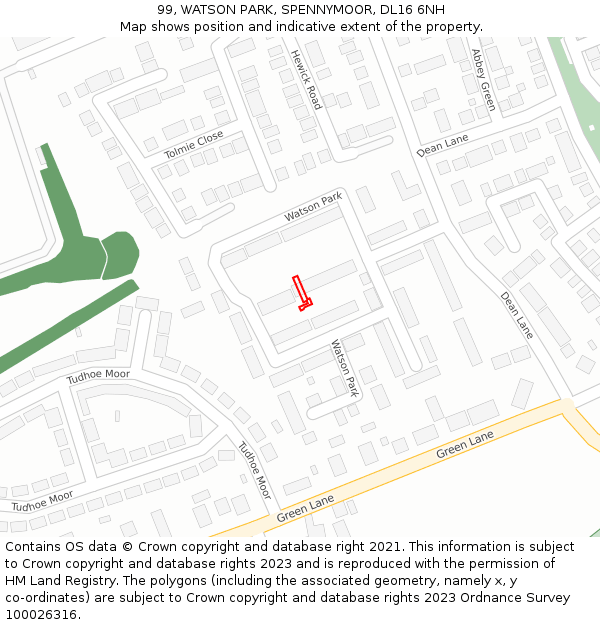 99, WATSON PARK, SPENNYMOOR, DL16 6NH: Location map and indicative extent of plot