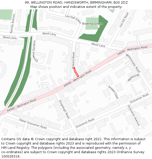 99, WELLINGTON ROAD, HANDSWORTH, BIRMINGHAM, B20 2DZ: Location map and indicative extent of plot