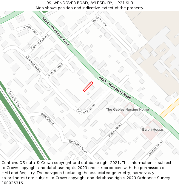 99, WENDOVER ROAD, AYLESBURY, HP21 9LB: Location map and indicative extent of plot