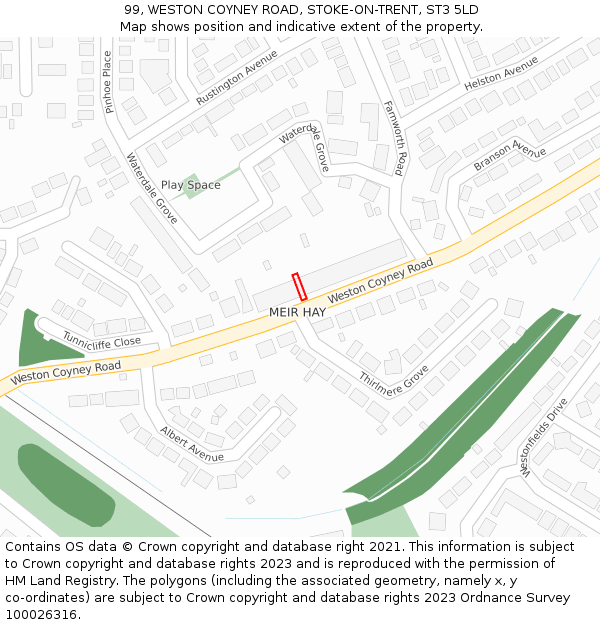 99, WESTON COYNEY ROAD, STOKE-ON-TRENT, ST3 5LD: Location map and indicative extent of plot