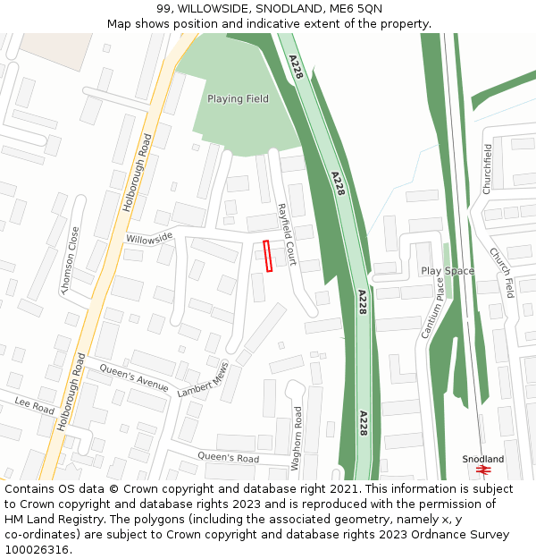 99, WILLOWSIDE, SNODLAND, ME6 5QN: Location map and indicative extent of plot