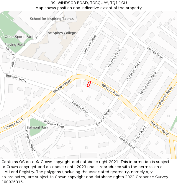 99, WINDSOR ROAD, TORQUAY, TQ1 1SU: Location map and indicative extent of plot