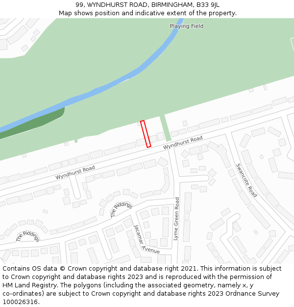 99, WYNDHURST ROAD, BIRMINGHAM, B33 9JL: Location map and indicative extent of plot