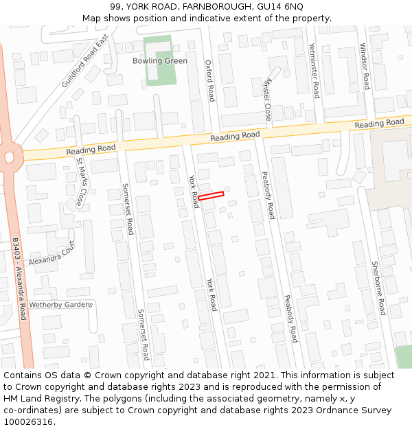 99, YORK ROAD, FARNBOROUGH, GU14 6NQ: Location map and indicative extent of plot