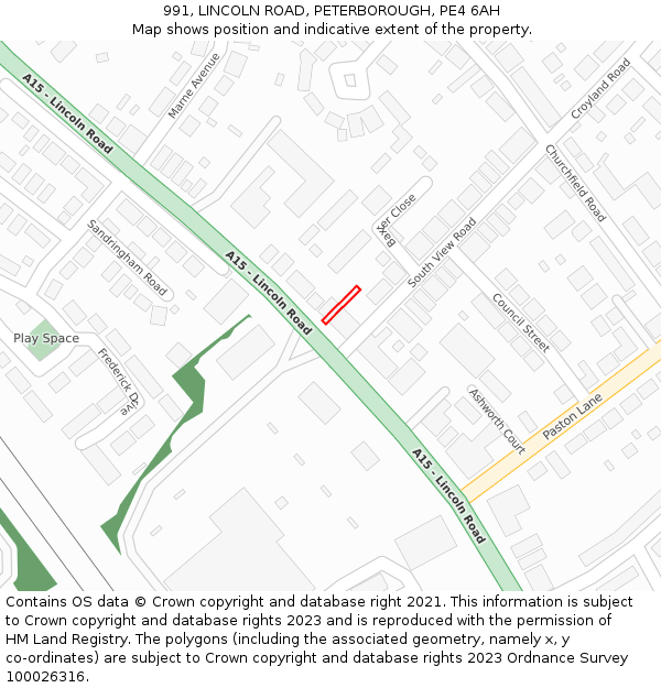 991, LINCOLN ROAD, PETERBOROUGH, PE4 6AH: Location map and indicative extent of plot