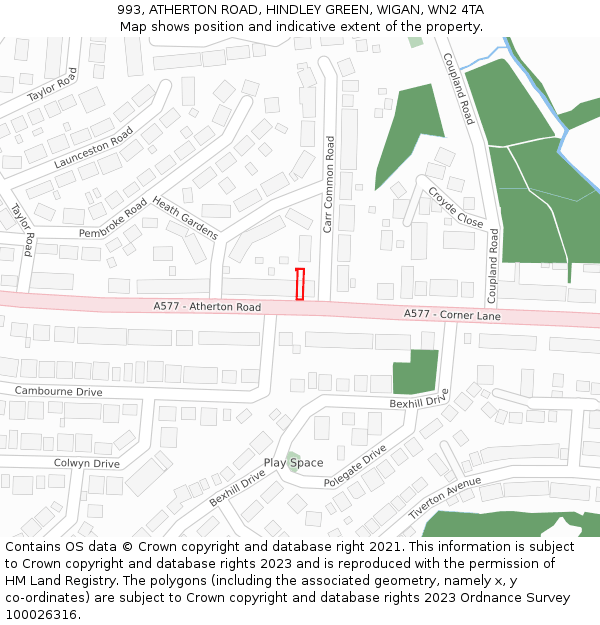 993, ATHERTON ROAD, HINDLEY GREEN, WIGAN, WN2 4TA: Location map and indicative extent of plot