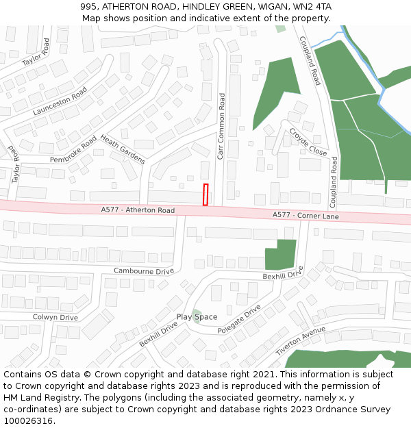 995, ATHERTON ROAD, HINDLEY GREEN, WIGAN, WN2 4TA: Location map and indicative extent of plot