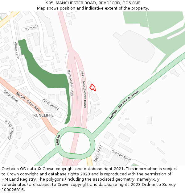 995, MANCHESTER ROAD, BRADFORD, BD5 8NF: Location map and indicative extent of plot