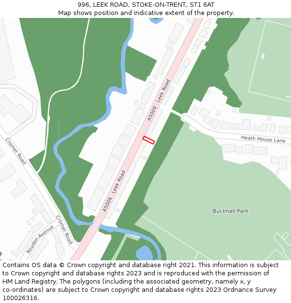 996, LEEK ROAD, STOKE-ON-TRENT, ST1 6AT: Location map and indicative extent of plot