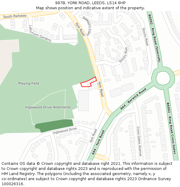 997B, YORK ROAD, LEEDS, LS14 6HP: Location map and indicative extent of plot