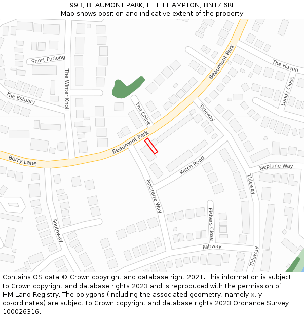 99B, BEAUMONT PARK, LITTLEHAMPTON, BN17 6RF: Location map and indicative extent of plot