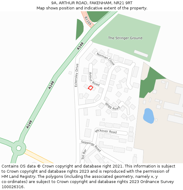 9A, ARTHUR ROAD, FAKENHAM, NR21 9RT: Location map and indicative extent of plot