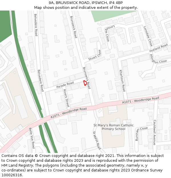 9A, BRUNSWICK ROAD, IPSWICH, IP4 4BP: Location map and indicative extent of plot