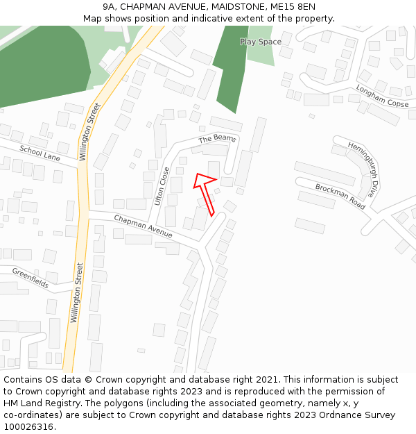 9A, CHAPMAN AVENUE, MAIDSTONE, ME15 8EN: Location map and indicative extent of plot