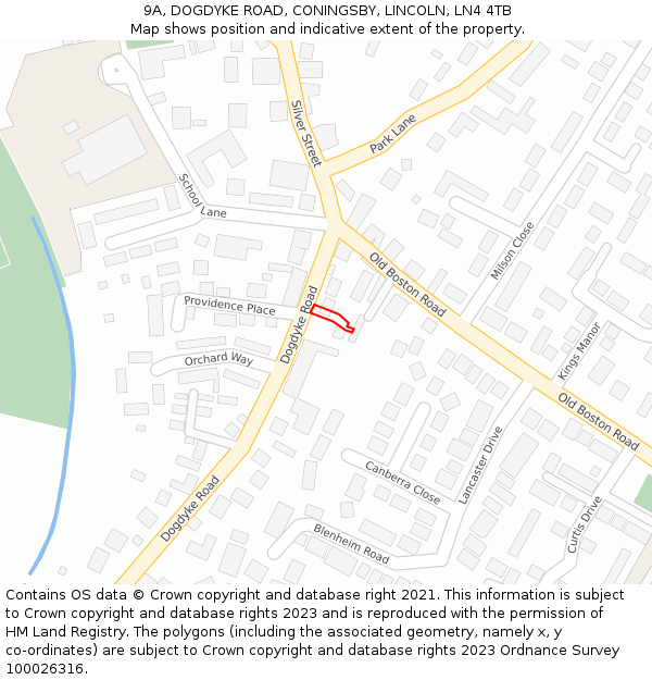9A, DOGDYKE ROAD, CONINGSBY, LINCOLN, LN4 4TB: Location map and indicative extent of plot