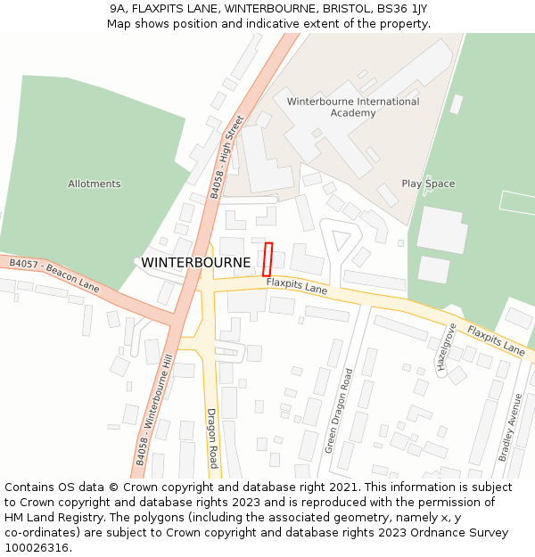 9A, FLAXPITS LANE, WINTERBOURNE, BRISTOL, BS36 1JY: Location map and indicative extent of plot