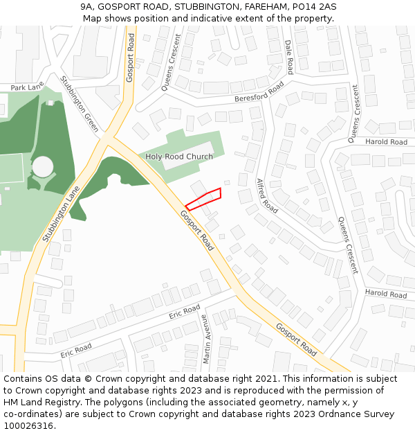 9A, GOSPORT ROAD, STUBBINGTON, FAREHAM, PO14 2AS: Location map and indicative extent of plot