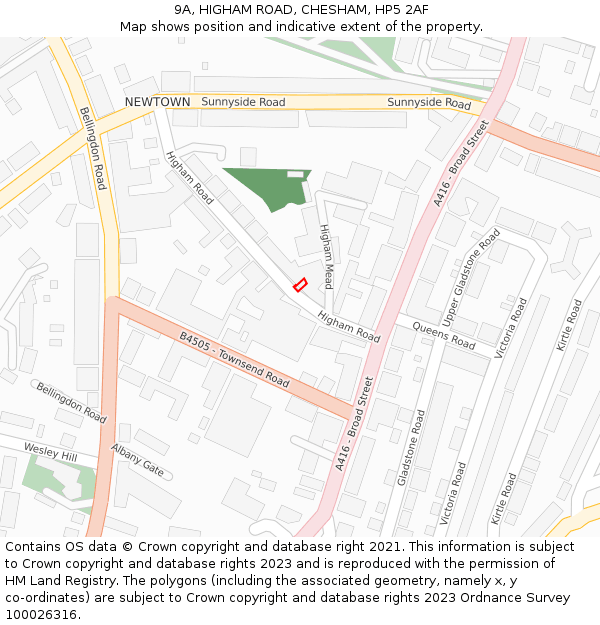 9A, HIGHAM ROAD, CHESHAM, HP5 2AF: Location map and indicative extent of plot