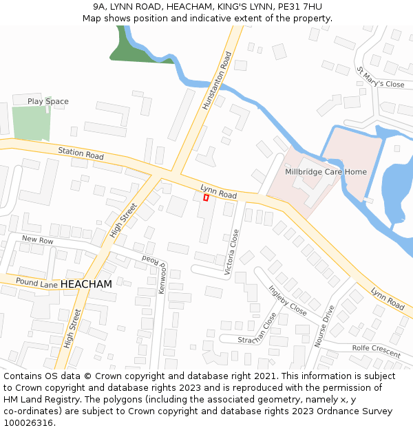9A, LYNN ROAD, HEACHAM, KING'S LYNN, PE31 7HU: Location map and indicative extent of plot