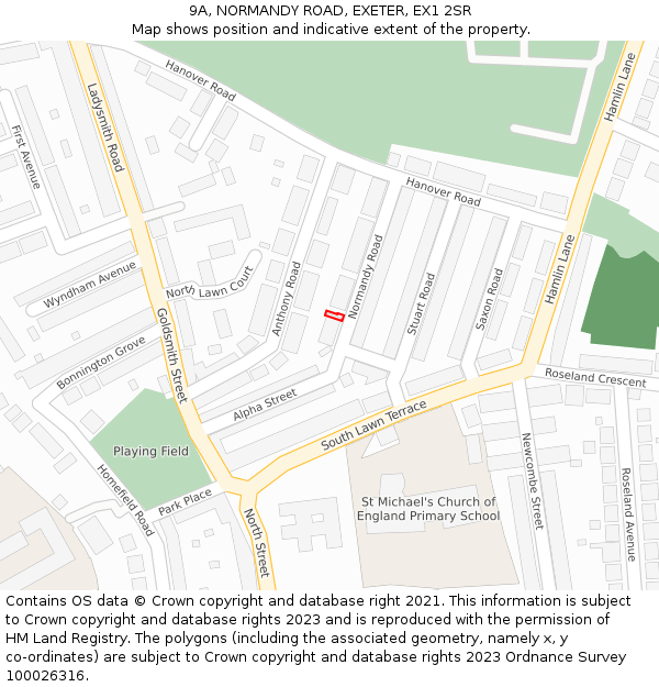 9A, NORMANDY ROAD, EXETER, EX1 2SR: Location map and indicative extent of plot