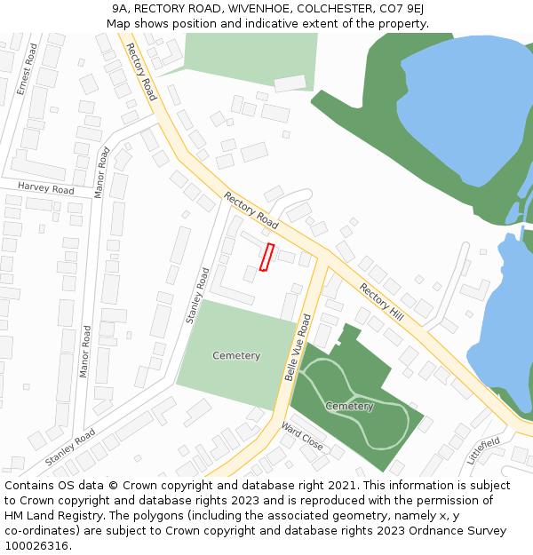 9A, RECTORY ROAD, WIVENHOE, COLCHESTER, CO7 9EJ: Location map and indicative extent of plot
