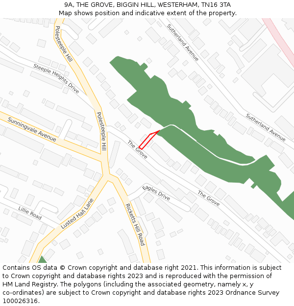 9A, THE GROVE, BIGGIN HILL, WESTERHAM, TN16 3TA: Location map and indicative extent of plot