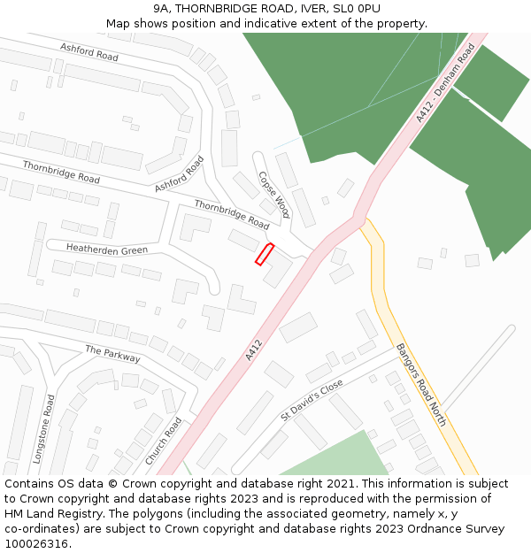 9A, THORNBRIDGE ROAD, IVER, SL0 0PU: Location map and indicative extent of plot