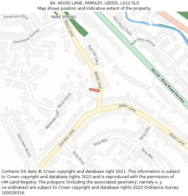 9A, WOOD LANE, FARNLEY, LEEDS, LS12 5LS: Location map and indicative extent of plot