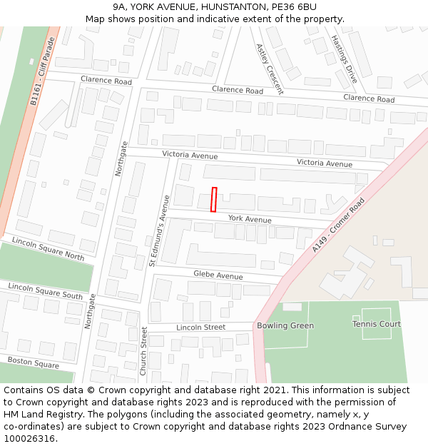9A, YORK AVENUE, HUNSTANTON, PE36 6BU: Location map and indicative extent of plot