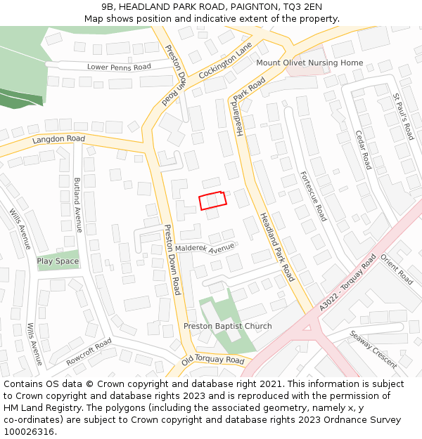 9B, HEADLAND PARK ROAD, PAIGNTON, TQ3 2EN: Location map and indicative extent of plot