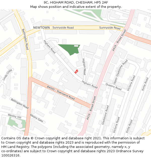 9C, HIGHAM ROAD, CHESHAM, HP5 2AF: Location map and indicative extent of plot