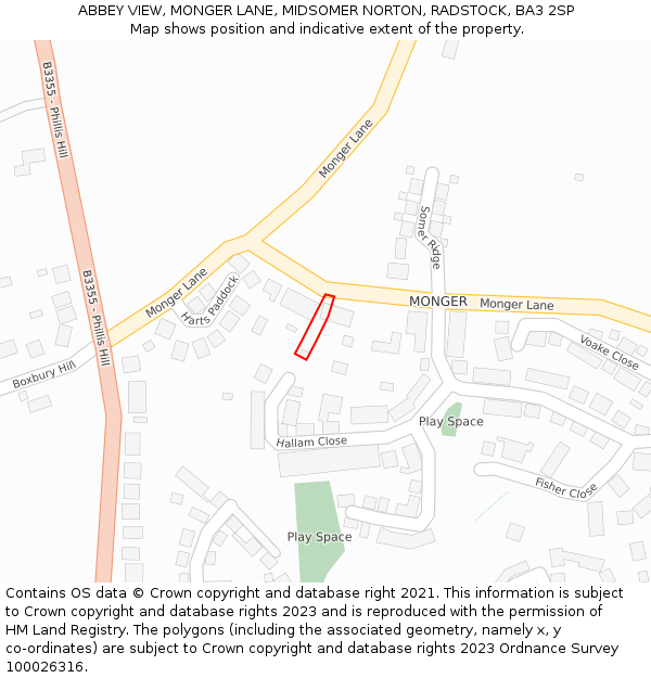 ABBEY VIEW, MONGER LANE, MIDSOMER NORTON, RADSTOCK, BA3 2SP: Location map and indicative extent of plot