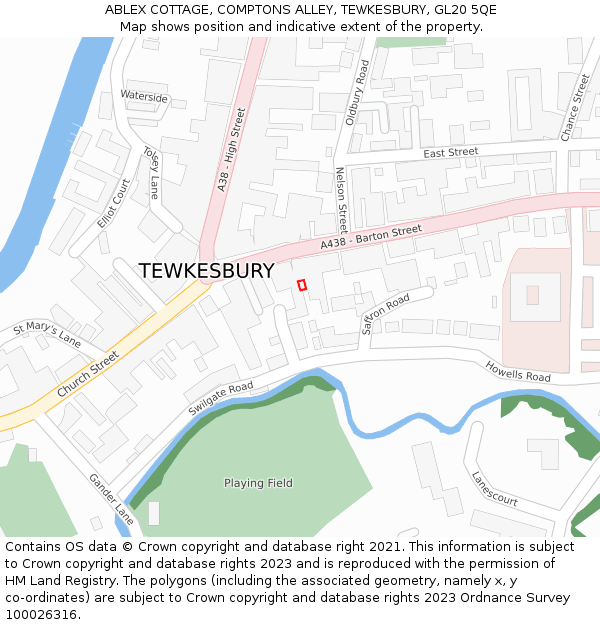 ABLEX COTTAGE, COMPTONS ALLEY, TEWKESBURY, GL20 5QE: Location map and indicative extent of plot