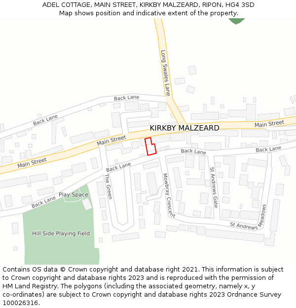 ADEL COTTAGE, MAIN STREET, KIRKBY MALZEARD, RIPON, HG4 3SD: Location map and indicative extent of plot