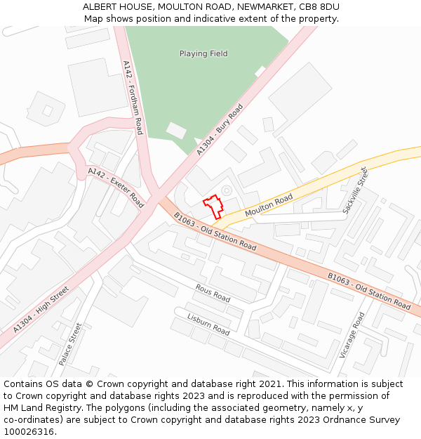 ALBERT HOUSE, MOULTON ROAD, NEWMARKET, CB8 8DU: Location map and indicative extent of plot