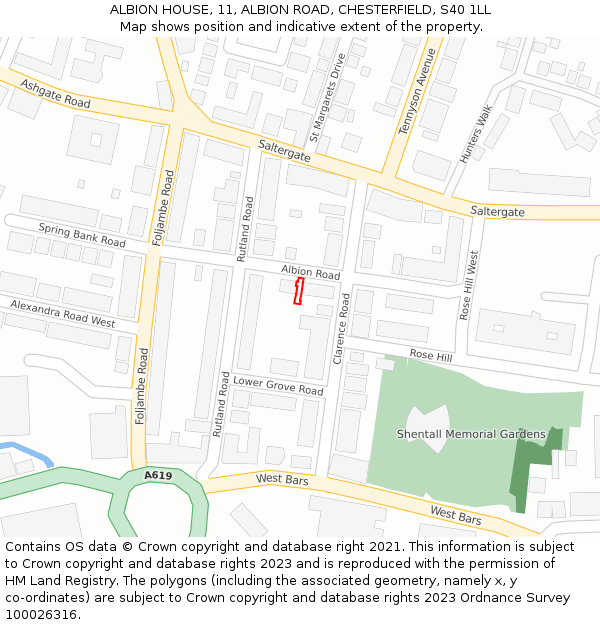 ALBION HOUSE, 11, ALBION ROAD, CHESTERFIELD, S40 1LL: Location map and indicative extent of plot