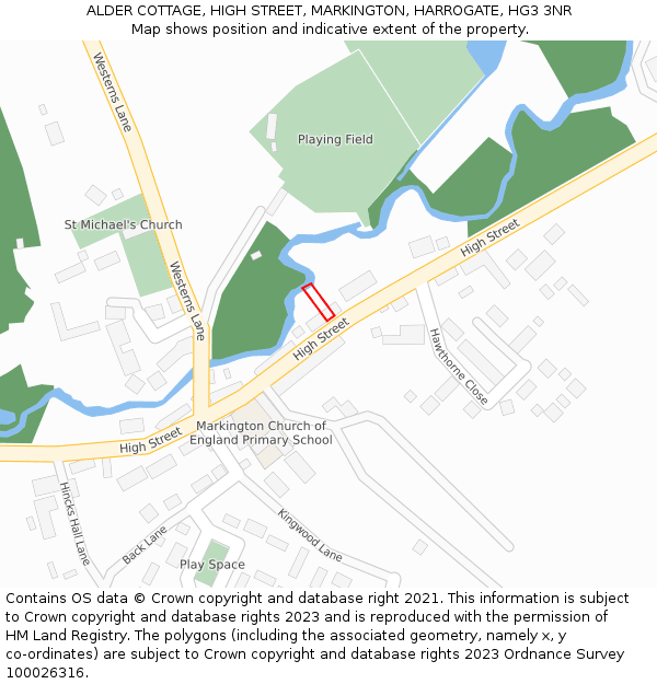 ALDER COTTAGE, HIGH STREET, MARKINGTON, HARROGATE, HG3 3NR: Location map and indicative extent of plot