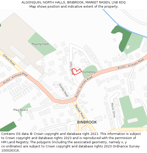 ALGONQUIN, NORTH HALLS, BINBROOK, MARKET RASEN, LN8 6DQ: Location map and indicative extent of plot