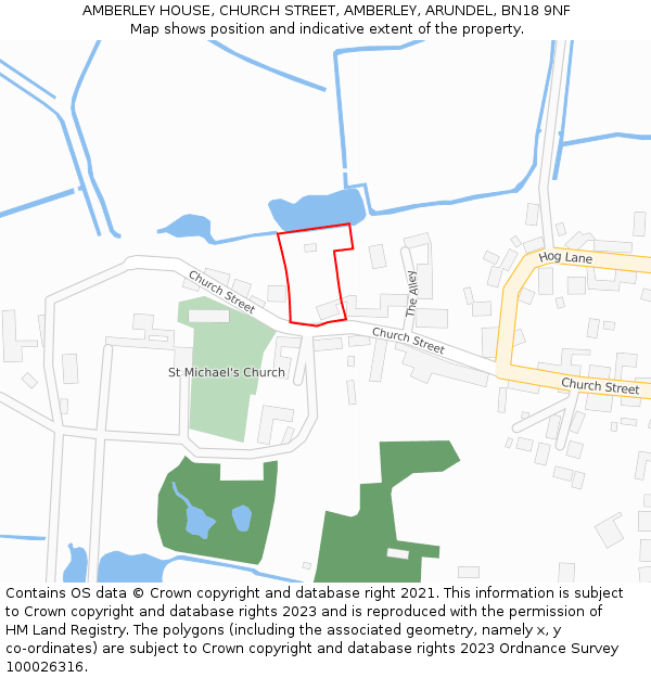 AMBERLEY HOUSE, CHURCH STREET, AMBERLEY, ARUNDEL, BN18 9NF: Location map and indicative extent of plot