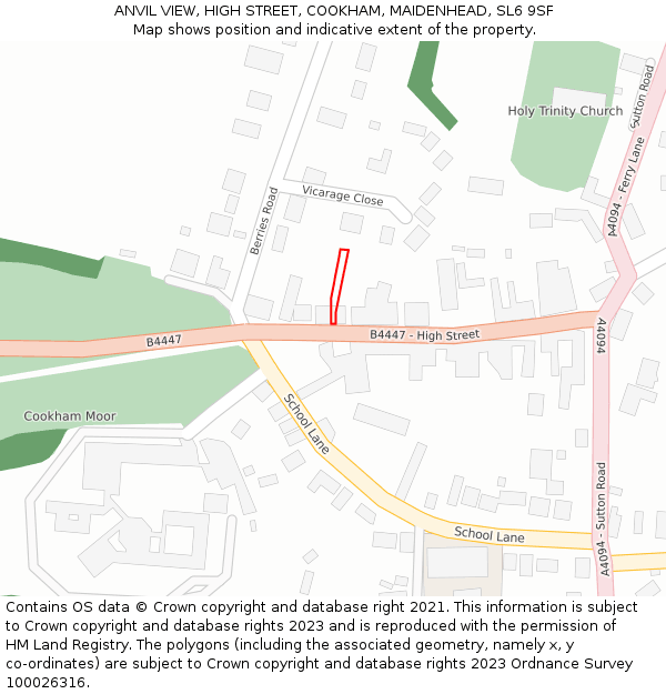 ANVIL VIEW, HIGH STREET, COOKHAM, MAIDENHEAD, SL6 9SF: Location map and indicative extent of plot