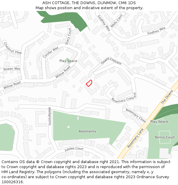 ASH COTTAGE, THE DOWNS, DUNMOW, CM6 1DS: Location map and indicative extent of plot