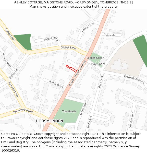 ASHLEY COTTAGE, MAIDSTONE ROAD, HORSMONDEN, TONBRIDGE, TN12 8JJ: Location map and indicative extent of plot