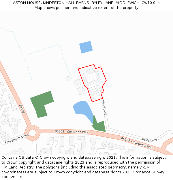 ASTON HOUSE, KINDERTON HALL BARNS, BYLEY LANE, MIDDLEWICH, CW10 9LH: Location map and indicative extent of plot